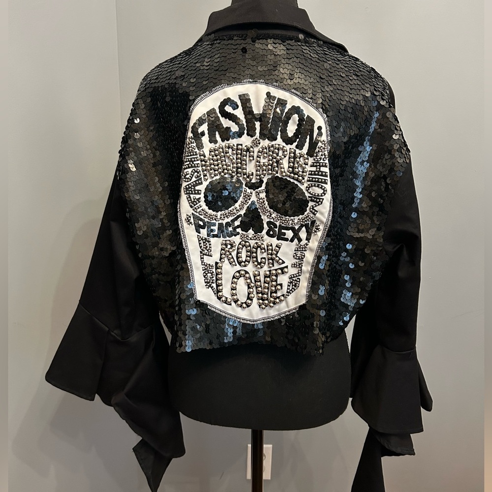 ROCK ‘N KARMA Skull Embellished Cropped Black Jacket, size S - Picture 2 of 8
